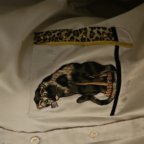 Vtg PGB 1980s Cheetah Beige Oversized  Long Sleeve Button Down Shirt - Picture 4 of 10